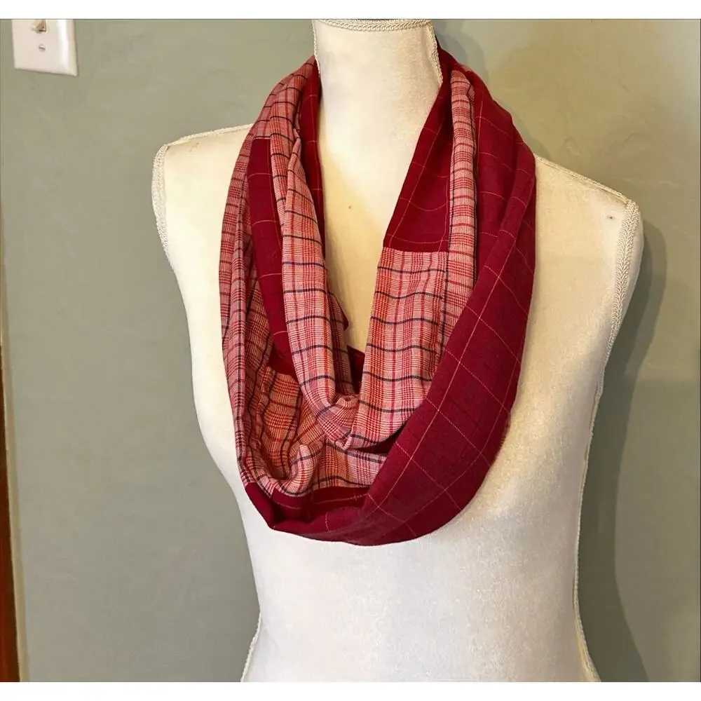 Handmade Woman's Lightweight Infinity/Cowl Scarf Plaid Upcycled